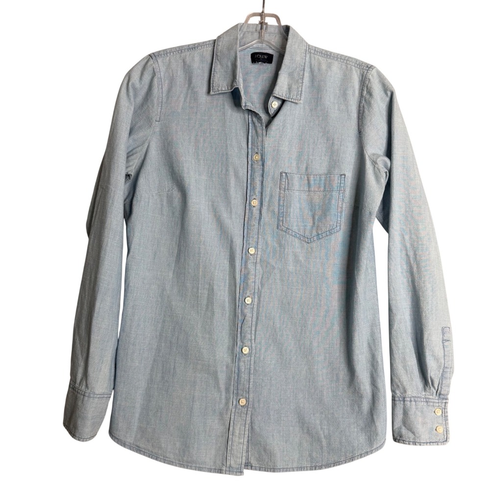 J. Crew Factory Chambray Shirt Signature Fit Womens XS Blue Lane Wash Preppy